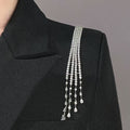 Silver Tone Five Strand Crystal Shoulder Tassel Tassel Metal Brooch Pin view 3
