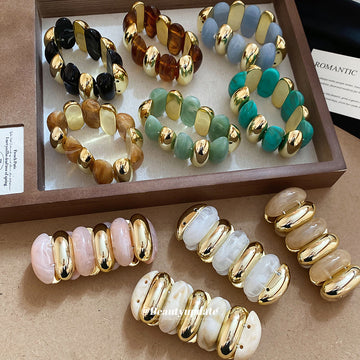 Acrylic Oval Stretch Bracelets Gold Spacers 5 Colors