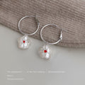 Silver Tone Round Hoop Earrings With Translucent Flowers In Two Colors view 3