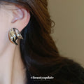Polished Silver Tone Sculptural C Hoop Stud Earrings view 3