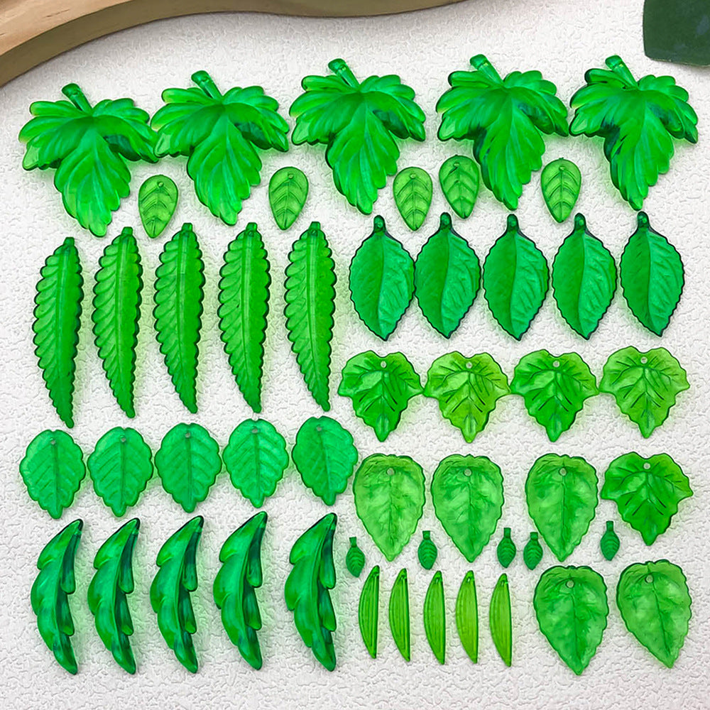 Acrylic Transparent Green Leaf Center Hole Pendant for DIY Hair Stick Headwear Jewelry