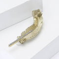 Rhinestone Feather Brooch Textured Metal Silver Gold view 3