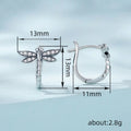 Dragonfly Clear Stone Huggie Hoop Earrings Gold White Metal view 4