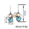 Silver Turquoise Oval Amber Marquise Drop Hook Earrings view 4