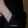 Three Gold Tone Flower Crystal Chain Bracelets And Slim Hinged Bangle view 4