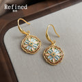 Gold Tone Aqua Red Round Floral Medallion Hook Earrings view 4
