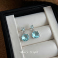 Silver Aqua Blue Round CZ Drop Earrings Small Top Stone view 4