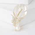 Shell Look Leaf Brooch with Pearl and Crystal Accents view 1