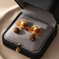 Amber Flower Cluster and Brown Ball Dangle Earrings view 6