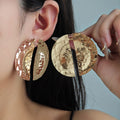 Hammered Split Round Disc Oversized Statement Stud Earrings view 1