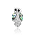 Silver Tone Owl Brooch With Shell Effect Wings and Black Eyes view 1