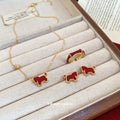 Red Enamel Pony Pendant Necklace Matching Open Ring view 3