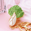 Jeweled Bok Choy Keychains in Pink and Green Enamel view 1