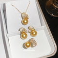 Gold Pearl Heart Leaf Pendant Necklace Ring Stud Earrings view 1