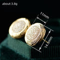 Gold Tone Round Textured Button Style Stud Earrings view 4