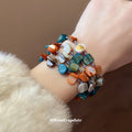 Blue Orange And Brown Irregular Shell Like Multirow Necklace And Bracelet view 4