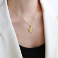 Mermaid Tail Round Disc Pendant Necklace Gold or Steel Tone view 3
