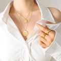 Double Layer Round Disc Pendant Necklace Sun Landscape view 6