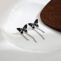 Black Butterfly Double Chain Tassel Long Stud Earrings view 3