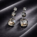 Smoky Gray Faceted Stone Triple Drop Stud Earrings view 4