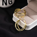 Gold Tone Triple Band Offset Oversized Hoop Stud Earrings view 4