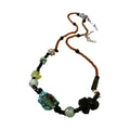 Brown Cord Turquoise Nugget Mixed Green Bead Necklace view 5