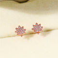 Gold Silver and Rose Gold Crystal Maple Leaf Stud Earrings view 3