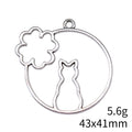 Cat and Flower Open Frame Round Metal Pendant in Two Finishes view 5