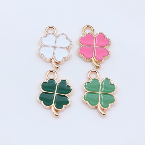 Pink Clover, Green Clover, White Clover four leaf clover enamel charms in image 2, shown in an alternate angle or finish