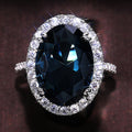Teal Oval Halo Statement Ring In Polished Silver Tone view 4