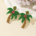 Beaded Palm Tree Coconut Stud Earrings With Pink Rhinestones view 4