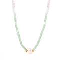 Mint Green Tube Bead Pearl Center White Bead Necklace view 5