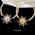 Sculpted Sun Pendant Collar Necklace in Gold and Silver Tones view 4