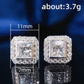 Silver Square Princess Cut Halo Stud Earrings Clear view 5