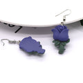 Silver Tone Purple Resin Rose Flower Hook Earrings view 3
