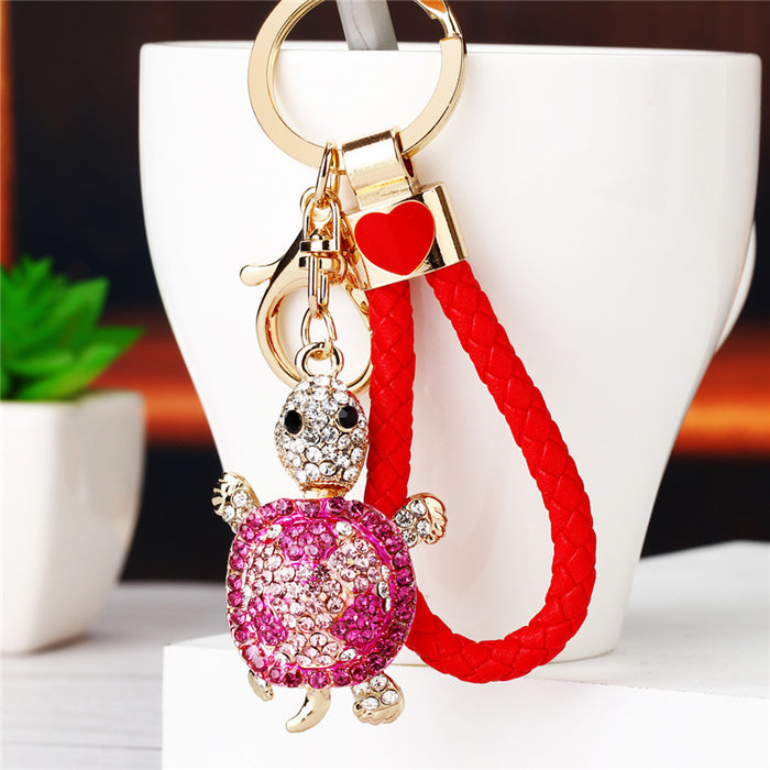 Jeweled Turtle Braided Wrist Strap Keychains in Four Pictured Colors