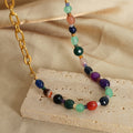 Multicolor Faceted Agate Bead Gold Oval Link Necklace view 2