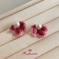 Pink Magenta Painted Flower Petal Studs Pearl Center view 4