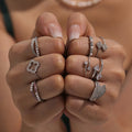 Open Stack Rings Zircon Pearl Flower Heart Leaf Gold Steel view 2