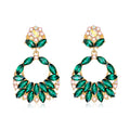 Green Gold Tone Circular Loop Openwork Crystal Two Designs Metal Dangle Earrings view 1