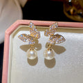 Crystal Butterfly Drop Earrings with Pearl Look Beads view 7