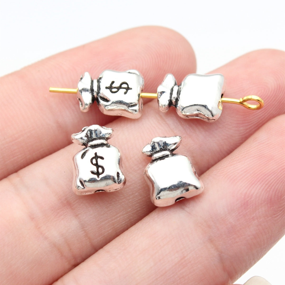 10x8x4.5mm 1.05g Antique Silver Zinc Alloy Money Bag Small Hole Beads for Bracelet Necklace DIY