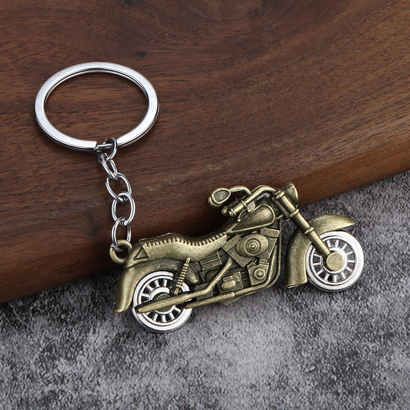 Large Color Motorcycle Metal Keychain with Movable Wheel Pendant