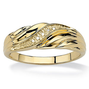 Wavy Leaf Band Ring with Clear Stones, Gold-Tone or Silver-Tone
