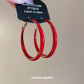 Red Enamel Slim Round Hoop Earrings in Two Shades Jewelry view 2