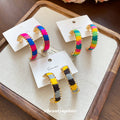 Rainbow Woven C Hoop Stud Earrings With Gold Tone Trim view 1