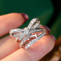 Baguette Clear Stone Bow Multi-Rail Ring In Silver Tone view 2