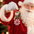 Red White Peppermint Wood Disc Keychain Jingle Bells view 3
