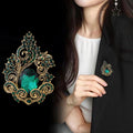 Aqua Gold Tone Flower Crystal Metal Brooch Pin for Jackets and Lapels view 4