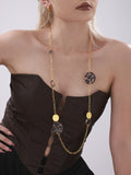 Leopard Acrylic Disc Paperclip Long Sweater Necklace Gold view 6